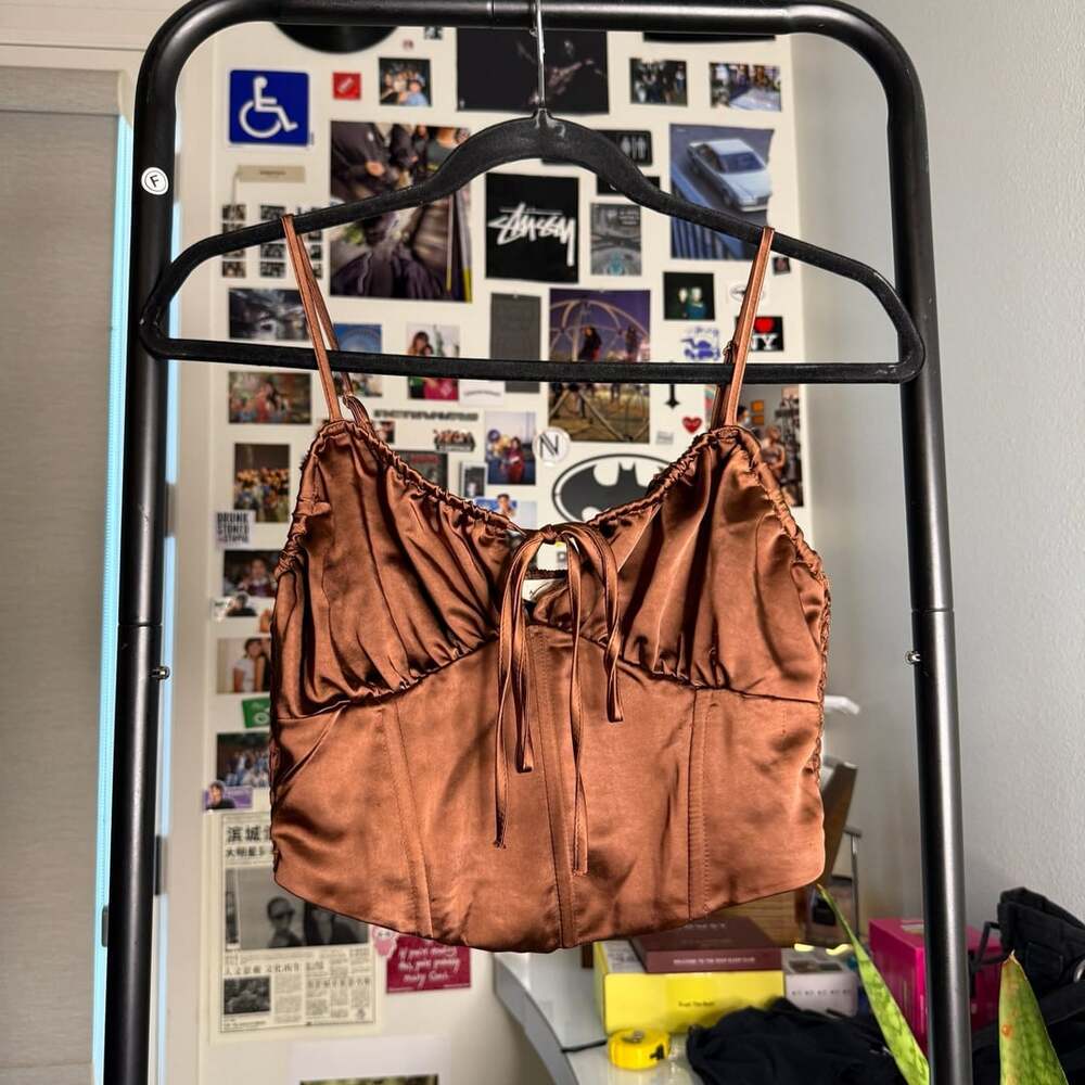 Pacsun La Hearts Satin Smocked Corset Brown Top
